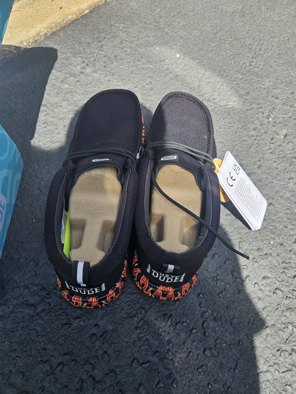 Hey Dude Black Sneakers with Red Flame-Print Sole - Picture 2 of 3